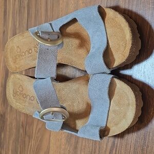 Yokono Women's Leather Blue Cork Wedge Sandals